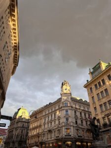 Capture of Vienna's Graben street showcasing historic architecture under cloudy sky.