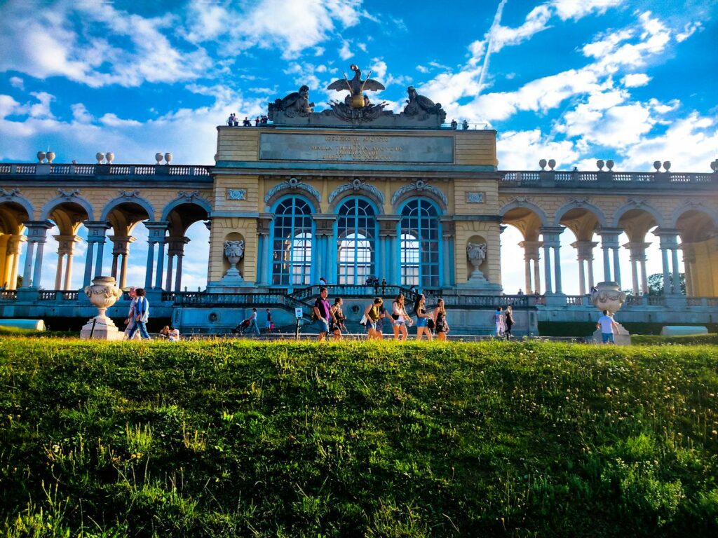 The Gloriette structure at Schonbrunn Palace in Vienna, Austria, viewed during a sunny day.