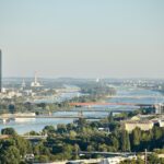 a view of a city with a river running through it