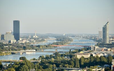 a view of a city with a river running through it